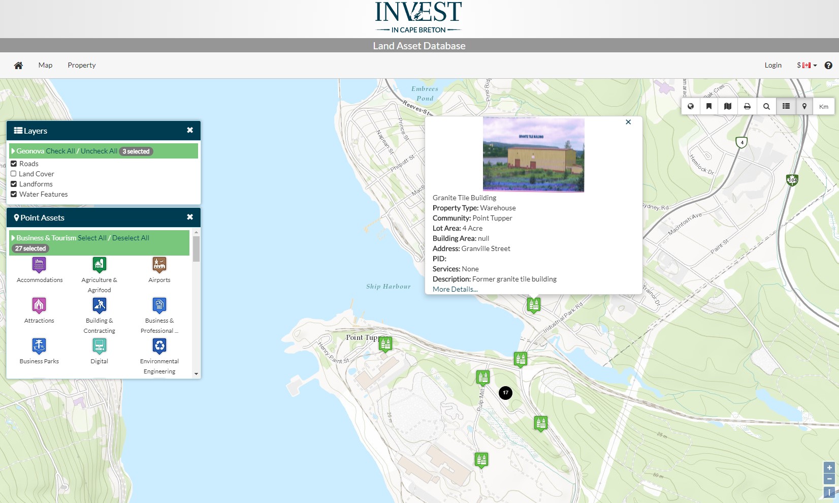 Screenshot of Capr Breton Partnership Land asset Database