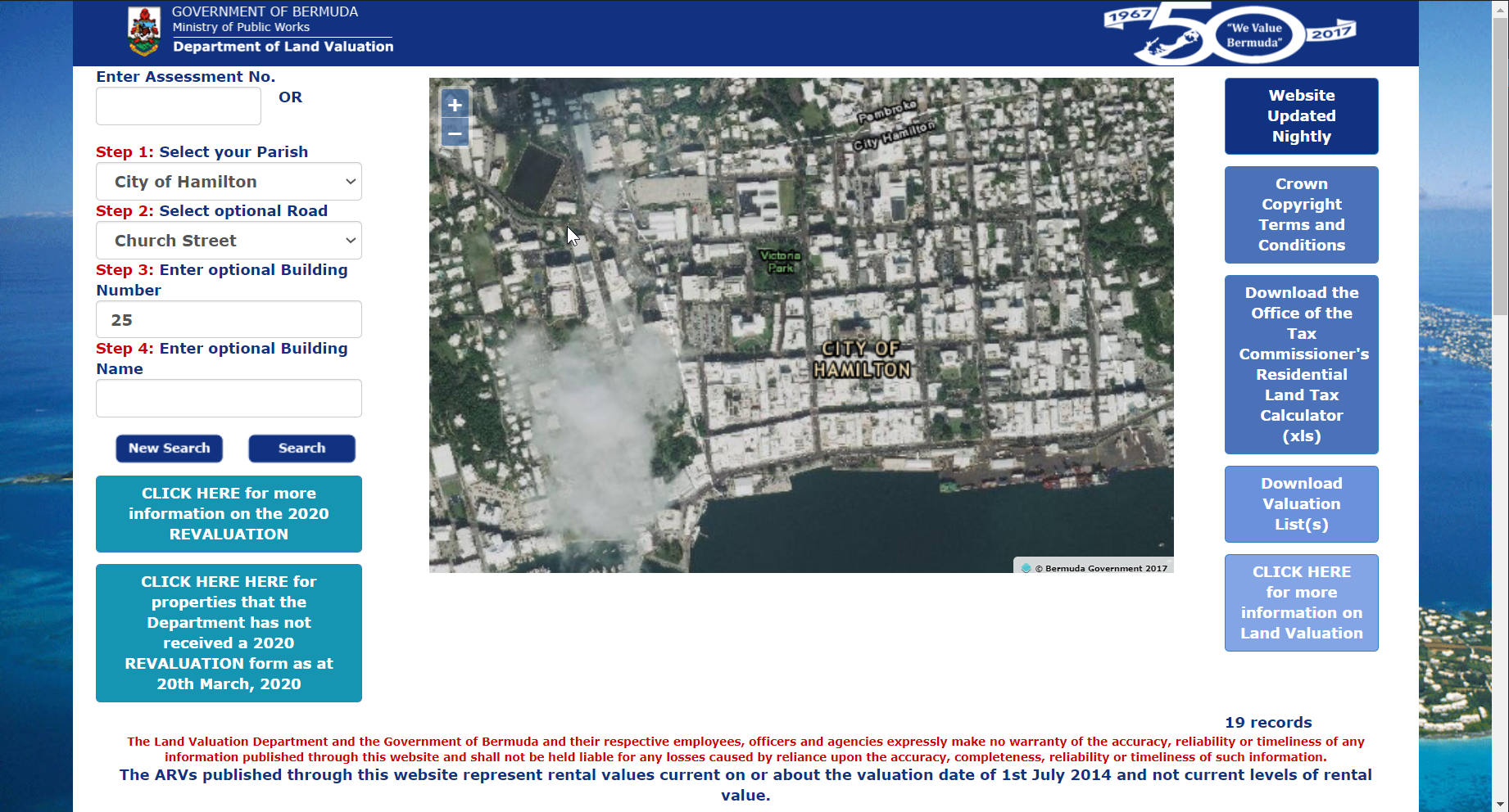 Screenshot of the Bermuda Land Valuation web application